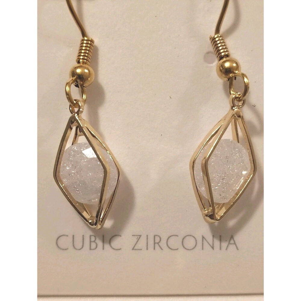 Cubic Zirconia Crystal Gold Tone Francesca Dangle Earrings - Picture 3 of 3